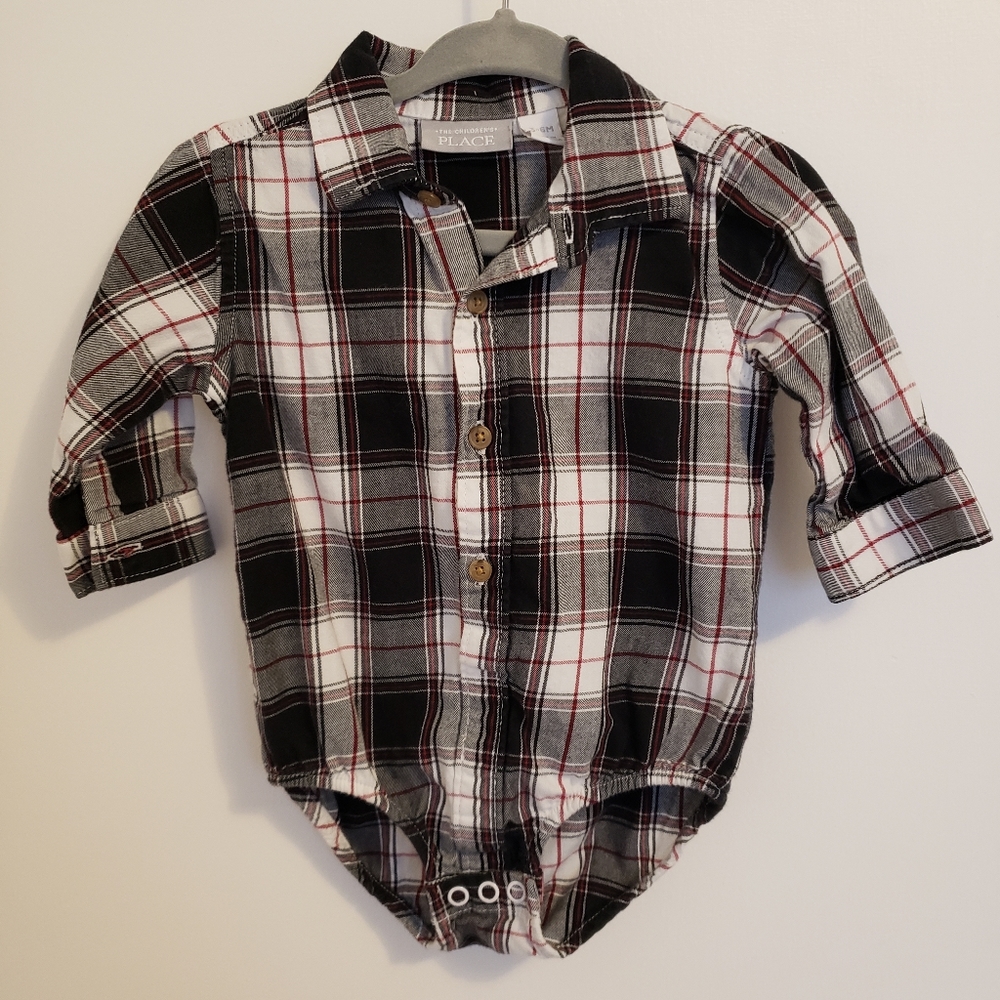 Children's place red and black plaid button down